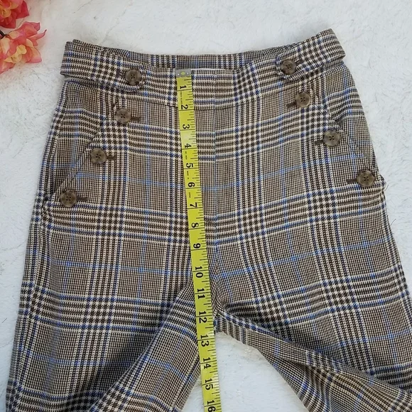 Veronica Beard Hunter Plaid Wide Leg Linen Blend Cropped Pants - Picture 8 of 14